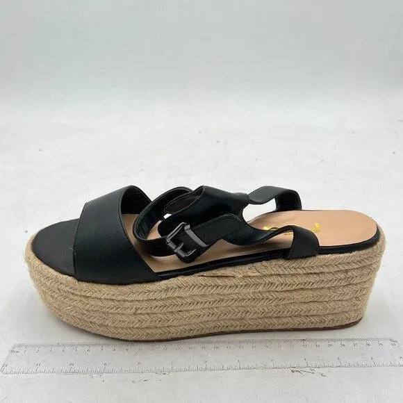 FSJ Black Open Toe Platform Wedge High Heel Espadrilles Sandals Ankle Strap Shoe