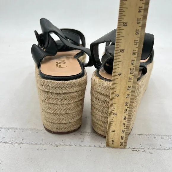 FSJ Black Open Toe Platform Wedge High Heel Espadrilles Sandals Ankle Strap Shoe