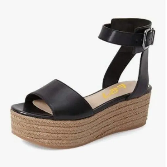FSJ Black Open Toe Platform Wedge High Heel Espadrilles Sandals Ankle Strap Shoe