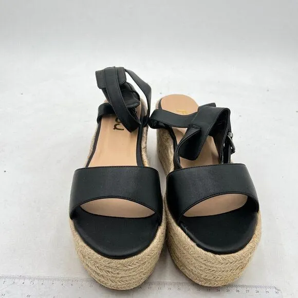 FSJ Black Open Toe Platform Wedge High Heel Espadrilles Sandals Ankle Strap Shoe