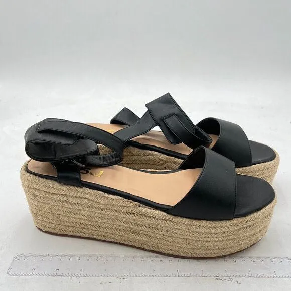 FSJ Black Open Toe Platform Wedge High Heel Espadrilles Sandals Ankle Strap Shoe