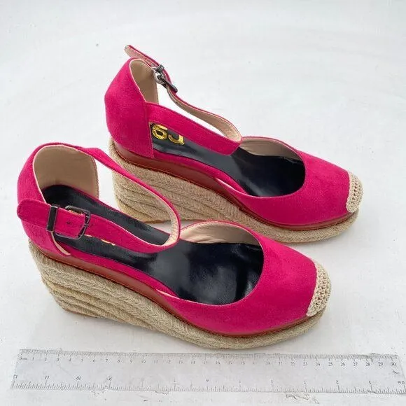 FSJ Hot Pink Closed Toe Espadrilles Dressy Wedge Sandal Ankle Strap Sandals