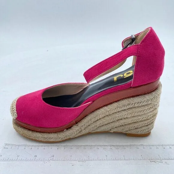 FSJ Hot Pink Closed Toe Espadrilles Dressy Wedge Sandal Ankle Strap Sandals