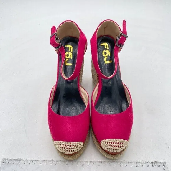FSJ Hot Pink Closed Toe Espadrilles Dressy Wedge Sandal Ankle Strap Sandals