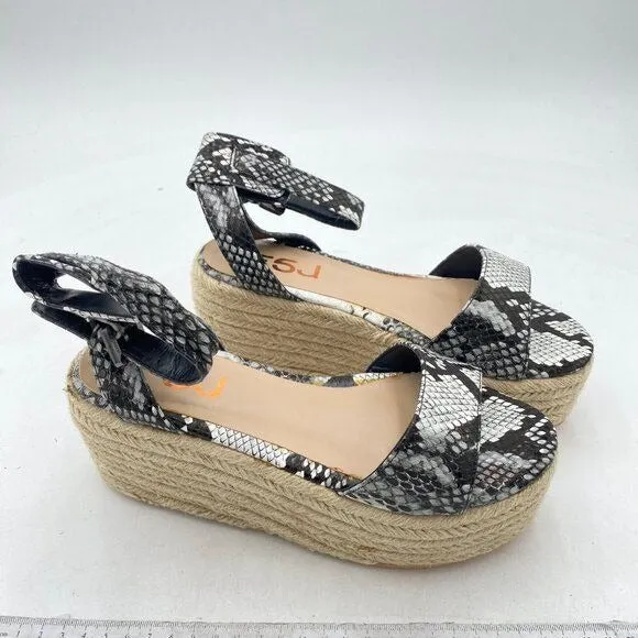 FSJ Snake Print Open Toe Platform Wedge High Heel Espadrilles Ankle Strap Sandal