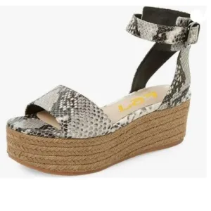 FSJ Snake Print Open Toe Platform Wedge High Heel Espadrilles Ankle Strap Sandal