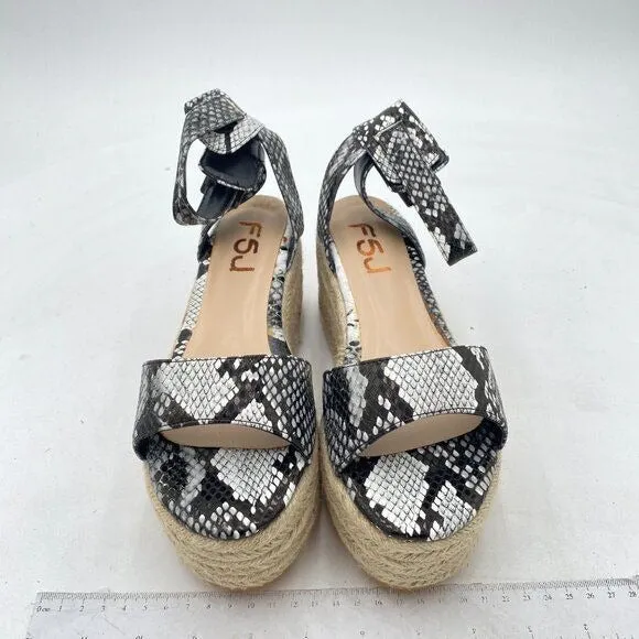 FSJ Snake Print Open Toe Platform Wedge High Heel Espadrilles Ankle Strap Sandal
