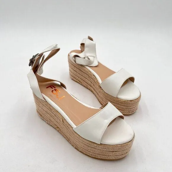 FSJ White Open Toe Platform Wedge High Heel Espadrilles Sandals Ankle Strap Shoe