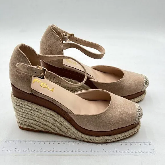 FSJ Women Closed Toe Espadrilles Dressy Wedge Sandal Ankle Strap Buckle Brown