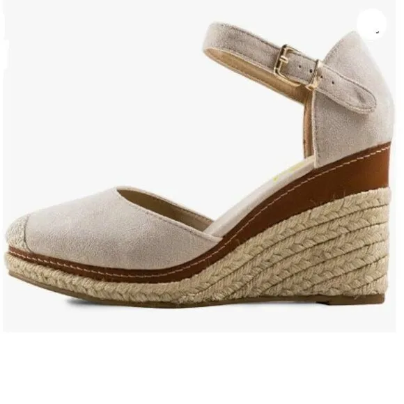 FSJ Women Closed Toe Espadrilles Dressy Wedge Sandal Ankle Strap Buckle Brown