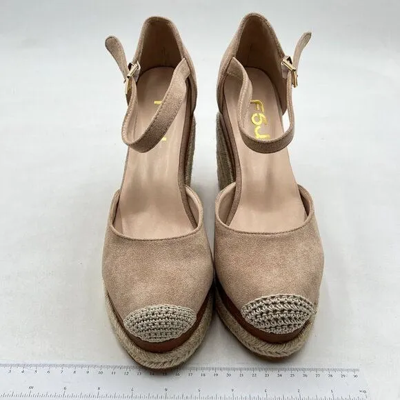 FSJ Women Closed Toe Espadrilles Dressy Wedge Sandal Ankle Strap Buckle Brown