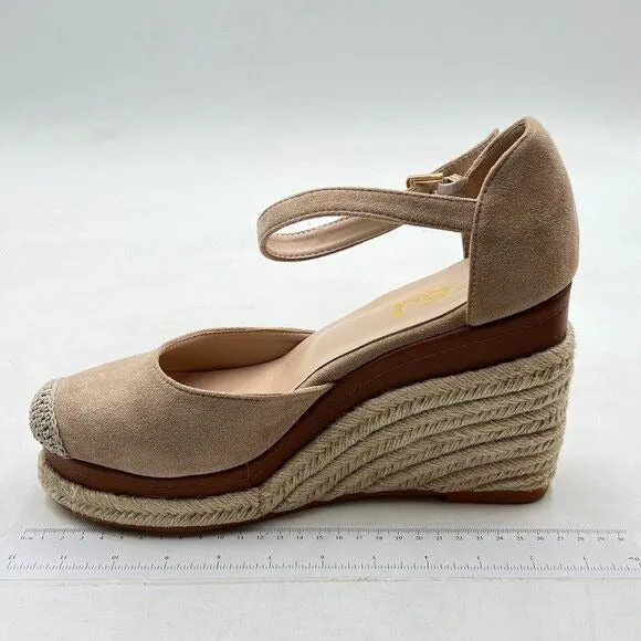 FSJ Women Closed Toe Espadrilles Dressy Wedge Sandal Ankle Strap Buckle Brown