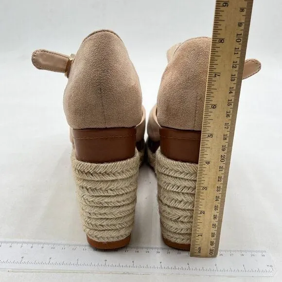 FSJ Women Closed Toe Espadrilles Dressy Wedge Sandal Ankle Strap Buckle Brown