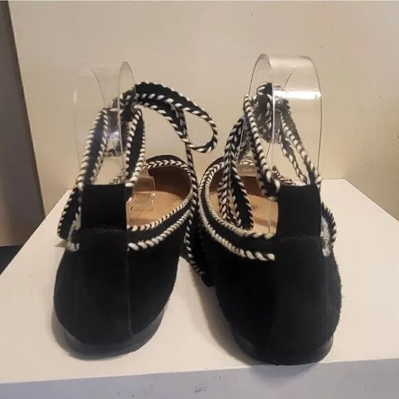 Furla &quot;Bouganville&quot; Black Luxe Suede Ballet Flats w/Laces Sz.7.5/38.5 MSRP $295
