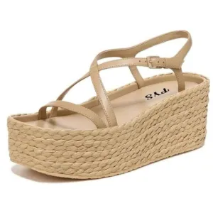 FYS Women Espadrilles Open Toe Platform Sandals Cross Strap Buckle Ankle Slingba