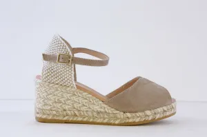 GAIMO - RONNY HIGH WEDGE PEEP-TOE SANDAL - BEIGE