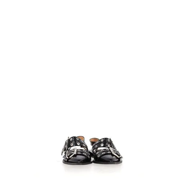Ganni Buckled Slingback Ballet Flats in Black Leather