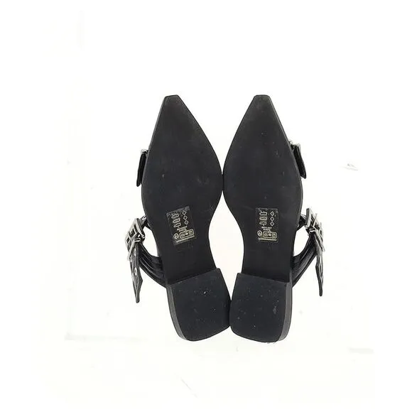 Ganni Buckled Slingback Ballet Flats in Black Leather