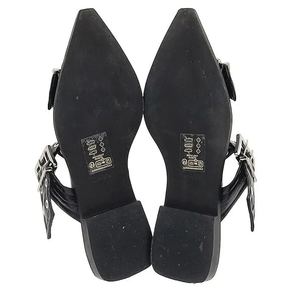 Ganni Buckled Slingback Ballet Flats in Black Leather