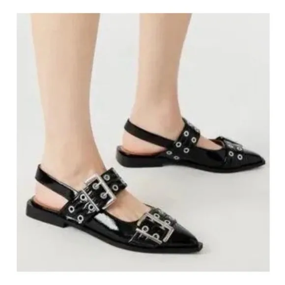 GANNI 🖤 Chunky Buckle Slingback Ballerina Flats