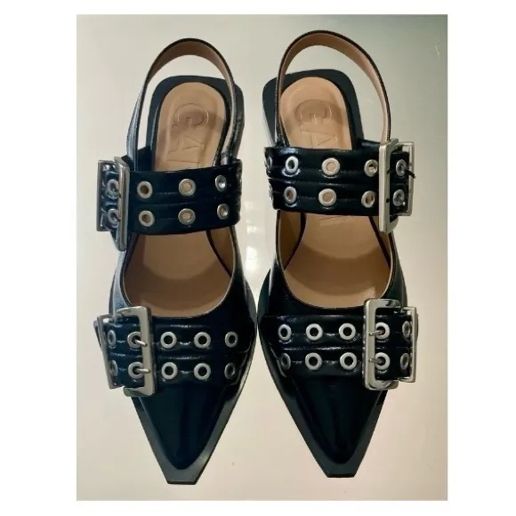 GANNI 🖤 Chunky Buckle Slingback Ballerina Flats