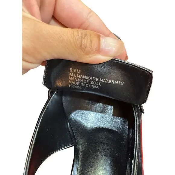GB Work-Wife Black Patent Slingback Heeled Loafers Sz 6.5M Square Toe
