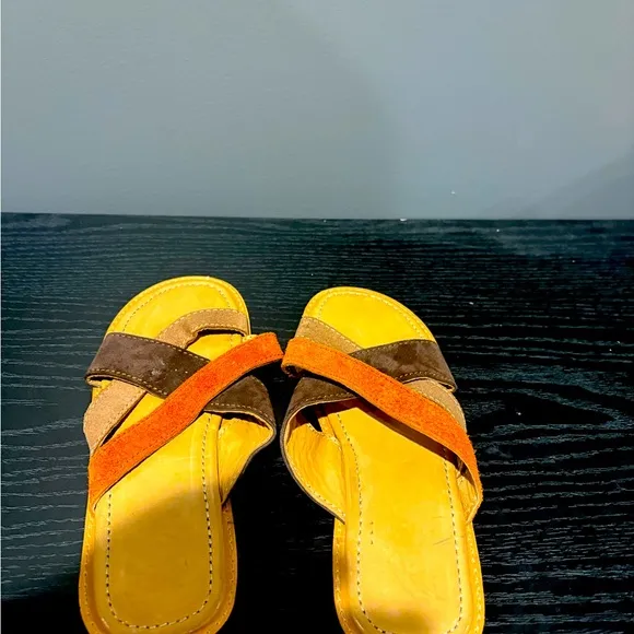 Genuine Handmade Men's  Sandals Brown  &amp; Orange - Size 10