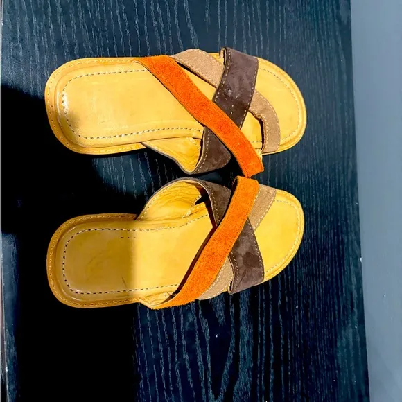 Genuine Handmade Men's  Sandals Brown  &amp; Orange - Size 10