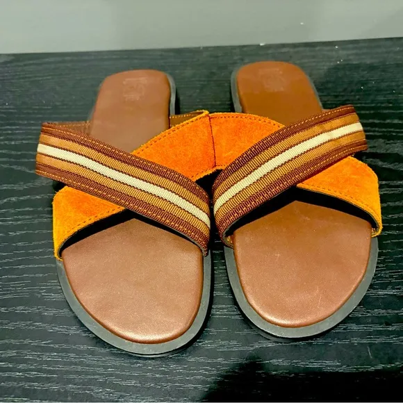 Genuine Handmade Men's  Sandals Brown  &amp; Orange - Size 10
