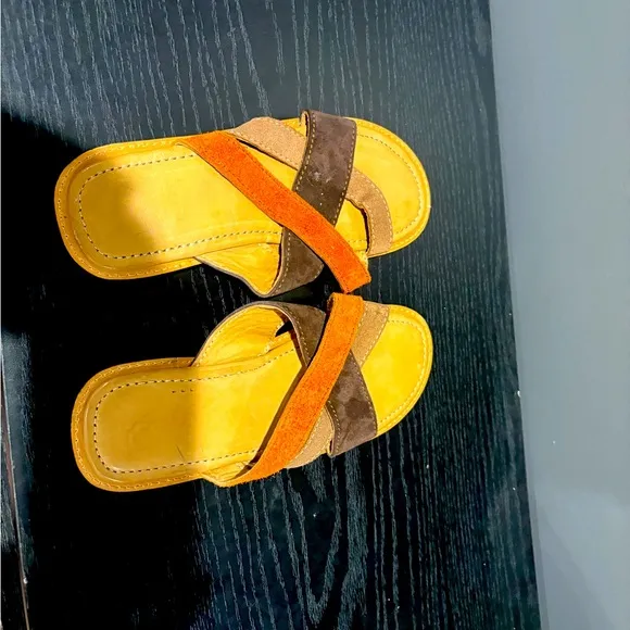 Genuine Handmade Men's  Sandals Brown  &amp; Orange - Size 10
