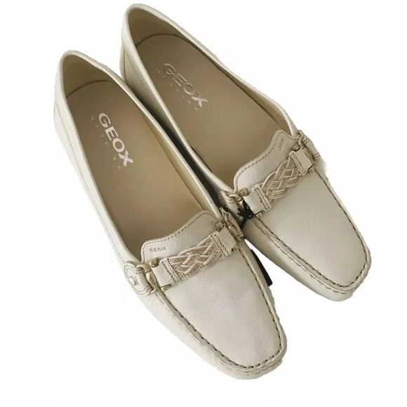 Geox Respira   Grip Leather Loafers Women Size US 8 EU 38 White Slip On Casual