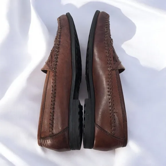 G.H. Bass &amp; Co Leather Woven Penny Loafers Mens Dress Shoes Slip On Brown 12M