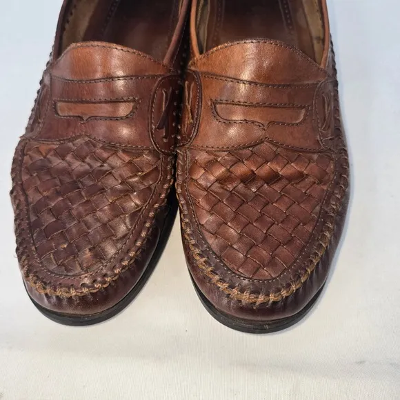 G.H. Bass &amp; Co Leather Woven Penny Loafers Mens Dress Shoes Slip On Brown 12M