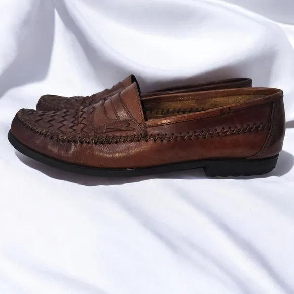 G.H. Bass &amp; Co Leather Woven Penny Loafers Mens Dress Shoes Slip On Brown 12M