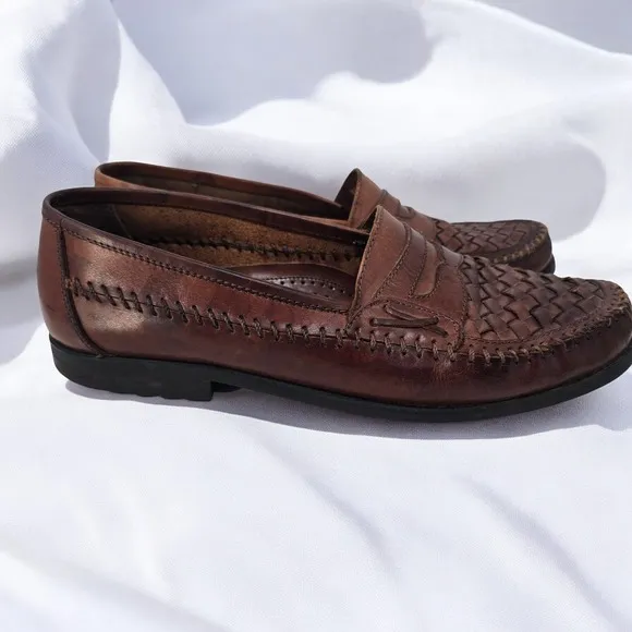 G.H. Bass &amp; Co Leather Woven Penny Loafers Mens Dress Shoes Slip On Brown 12M