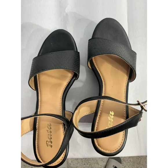 Girls Beta Size 3 Black Open Toe Sling Back Wedge Sandals NWOT