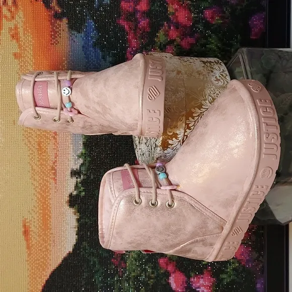 Girls Justice Platform Faux Shearling Beaded Boot