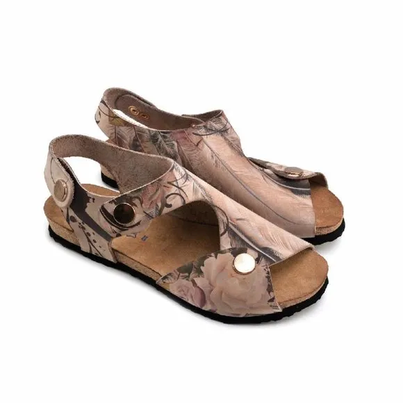 Goby Shoes - Genuine Leather Floral Strap Sandals