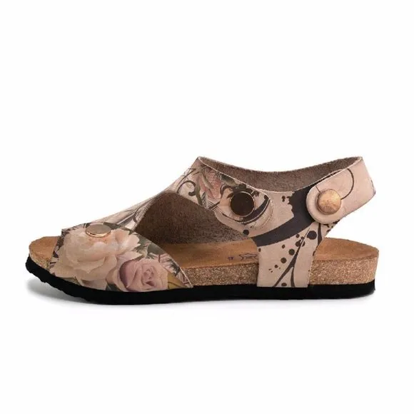 Goby Shoes - Genuine Leather Floral Strap Sandals