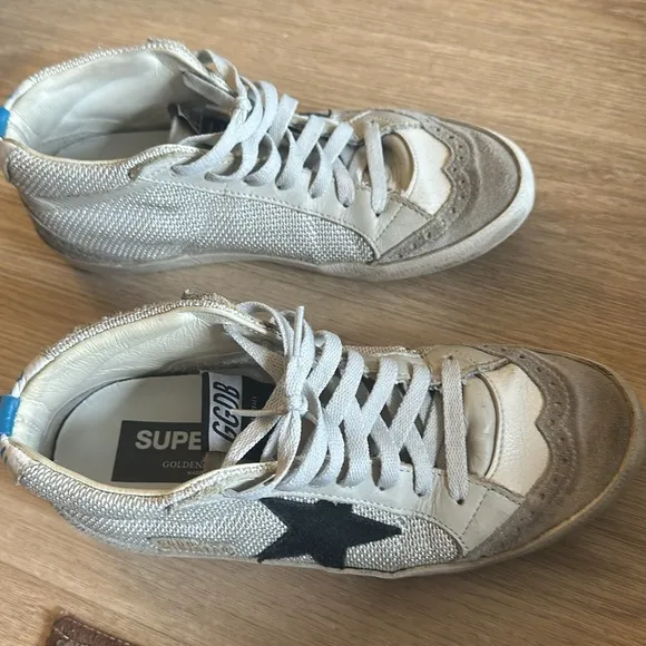 Golden Goose SUPERS Gray and Blue Sneakers