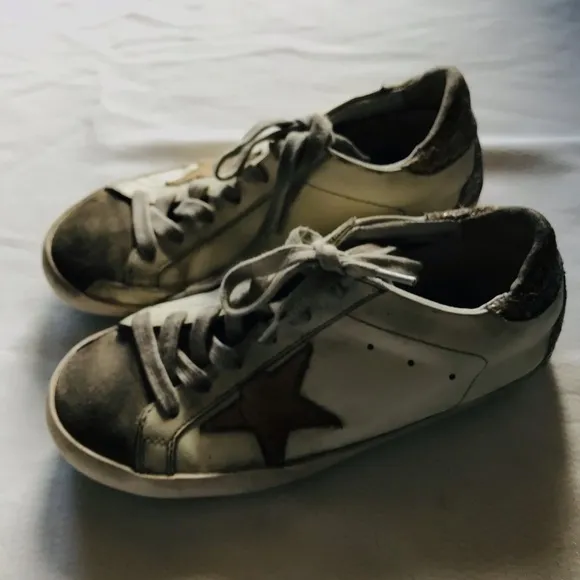 Golden Goose White and Brown Sneakers