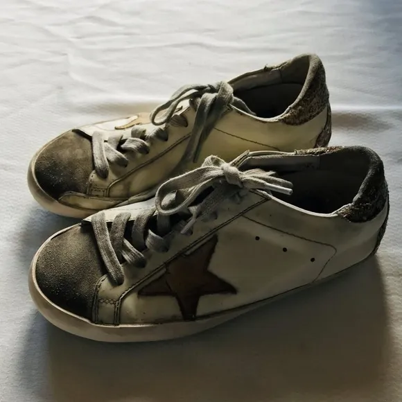 Golden Goose White and Brown Sneakers