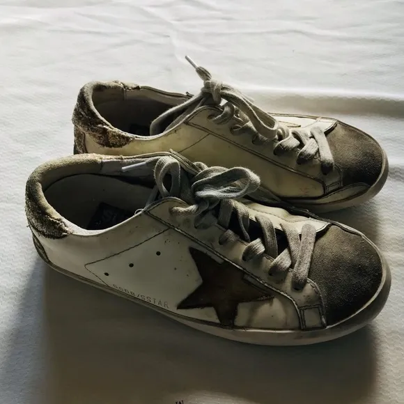 Golden Goose White and Brown Sneakers