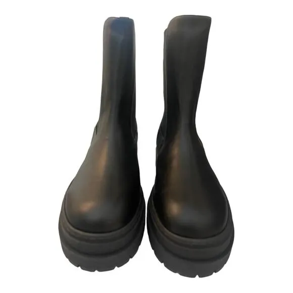 Good American Ankle Chelsea Boots Combat Lug Sole Pull On Leather Black Size 12