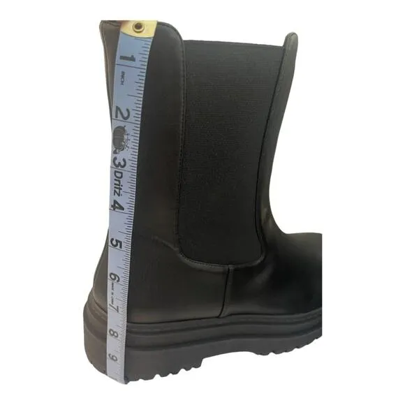 Good American Ankle Chelsea Boots Combat Lug Sole Pull On Leather Black Size 12