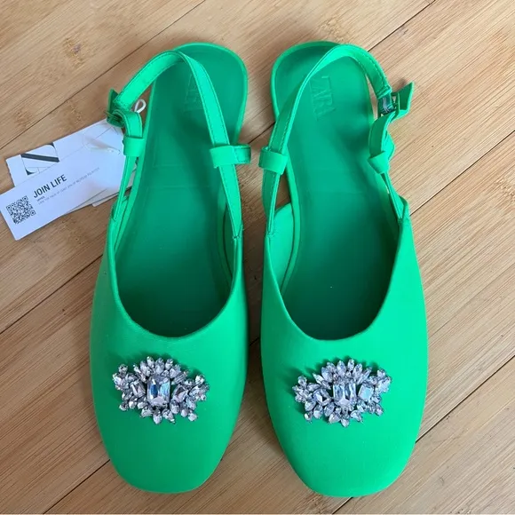 GORGEOUS ZARA NWT Bejeweled Slingback Ballet Flats Shoes