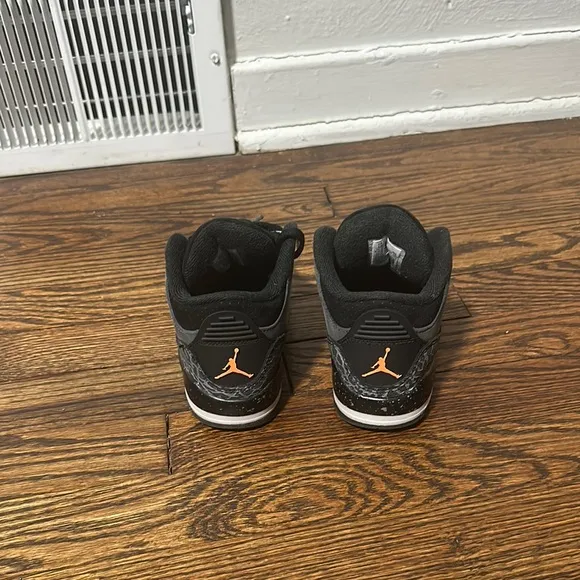 Gray and Black Jordan 3s kids Sneakers with Orange Accents