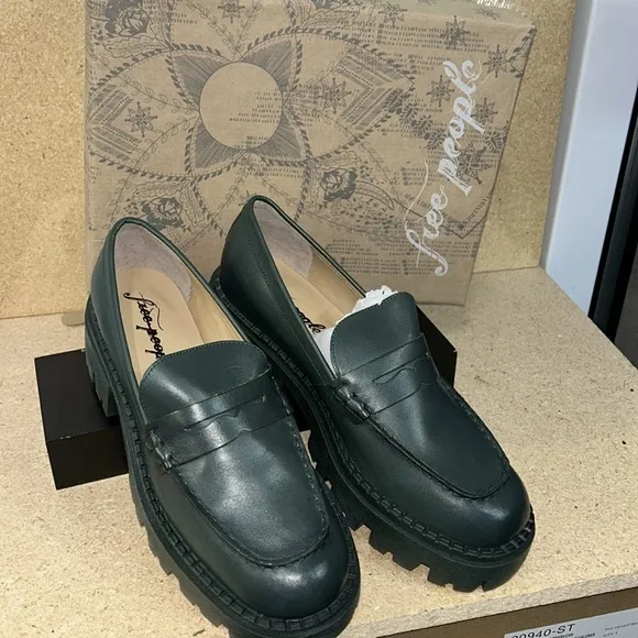 Green Leather Loafers by Joseph