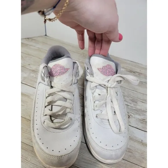 GS‎ Air Jordan 2 Low 2005 Sneakers 6Y White Womens Pink Retro Leather 20 Years
