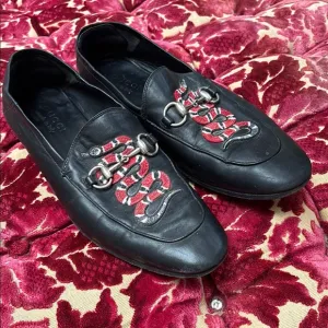 Gucci Black and Red Loafers with Metallic Embellishments